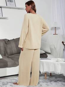 Mulvari Raglan Sleeve Sweater & Knit Wide Leg Pants 2 Piece Set