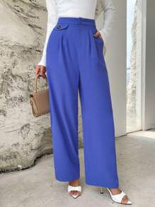 SHEIN Essnce Plicated Detail Wide Leg Suit Pants