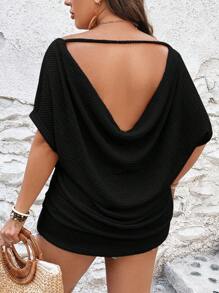 SHEIN VCAY Cộng với áo thun tay cánh dơi hở lưng - màu đen - Xem 1