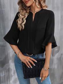 SHEIN Clasi 缺口領荷葉袖襯衫