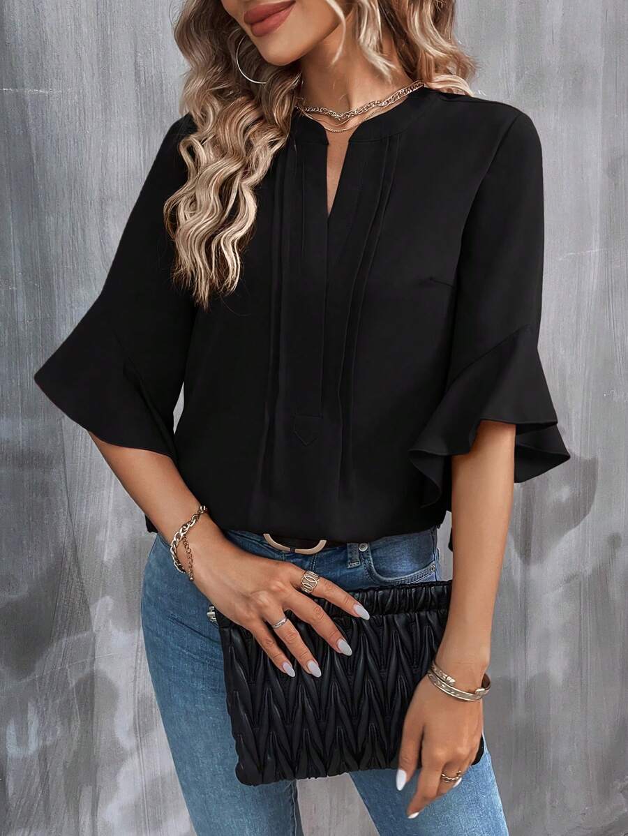 SHEIN Clasi 缺口領荷葉袖襯衫