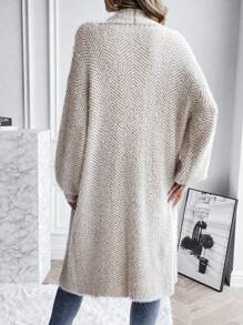 EMERY ROSE Fashionable Casual Versatile Loose Faux Fur Textured Cardigan Sweater For Women, Autumn/Winter - Khaki - View 2