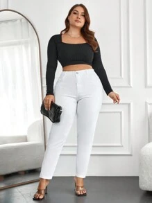 EURMUSE Plus Size  Solid Skinny Jeans - White - View 3