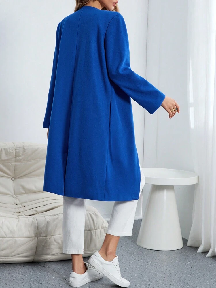 Waterfall Collar Open Front Overcoat