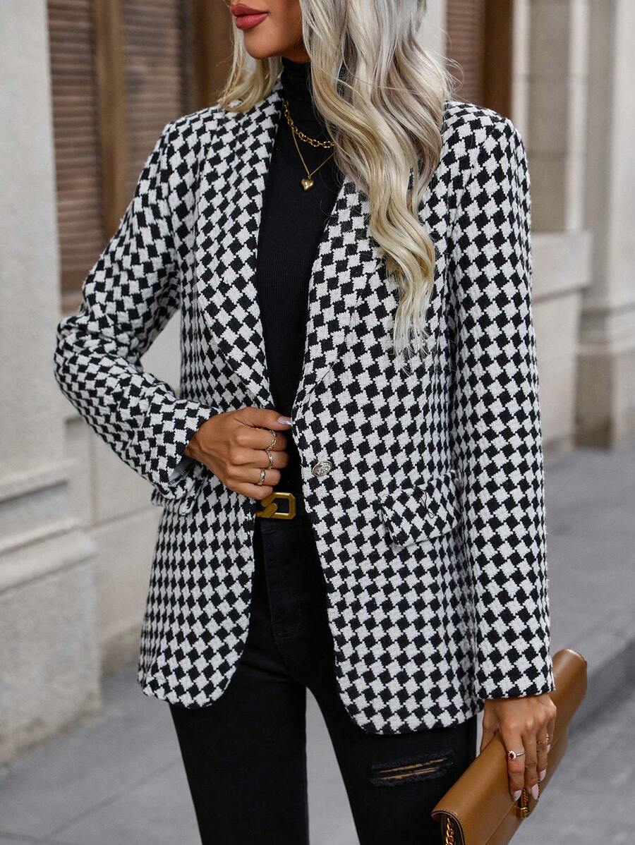 Chiquease Áo choàng có cổ in Allover - Đen và trắng - Xem 1