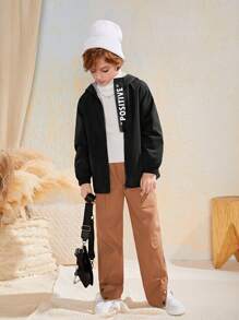 SHEIN Tween Boy Letter Graphic Hooded Coat