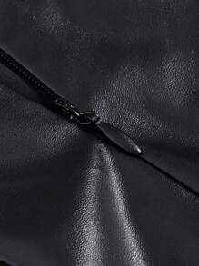 SHEIN ICON Halloween Zipper Side PU Leather Flare Skirt - Black - View 3