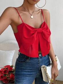 Chiquease Big Bow Front Shirred Back Cami Top - Red - View 6