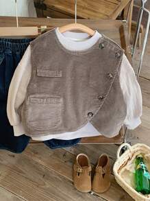 Garota Jovem Botão Frontal Bombazina Colete