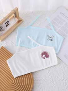 Young Girl 2pcs Cartoon Graphic Bralette - Blue and White - View 1
