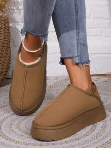 新款簡約保暖襯裡低幫舒適厚跟女雪靴 - 棕色 - 查看 3