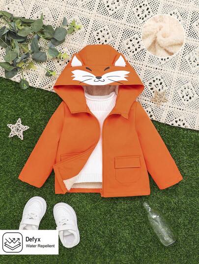 SHEIN 男嬰卡通圖案翻蓋口袋連帽外套