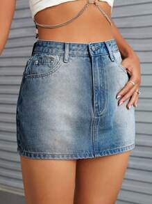 SHEIN ICON Drop Waist Denim Skirt