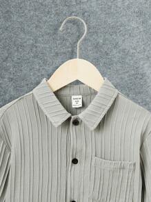 SHEIN Cậu bé Tween Chất rắn Vá Túi Nút Lên Áo sơ mi - Màu xanh lam - Xem 4