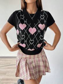 SHEIN Unity Heart Pattern Sweater Vest - Multicolor - View 4