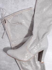 SHUZIA Glitter Pointy Toe Over The Knee Boots - Silver - View 2