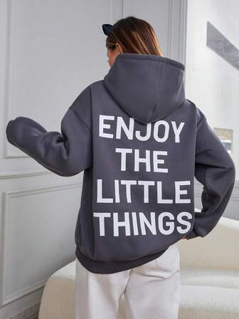 標語圖案落肩袖抽繩連帽衫