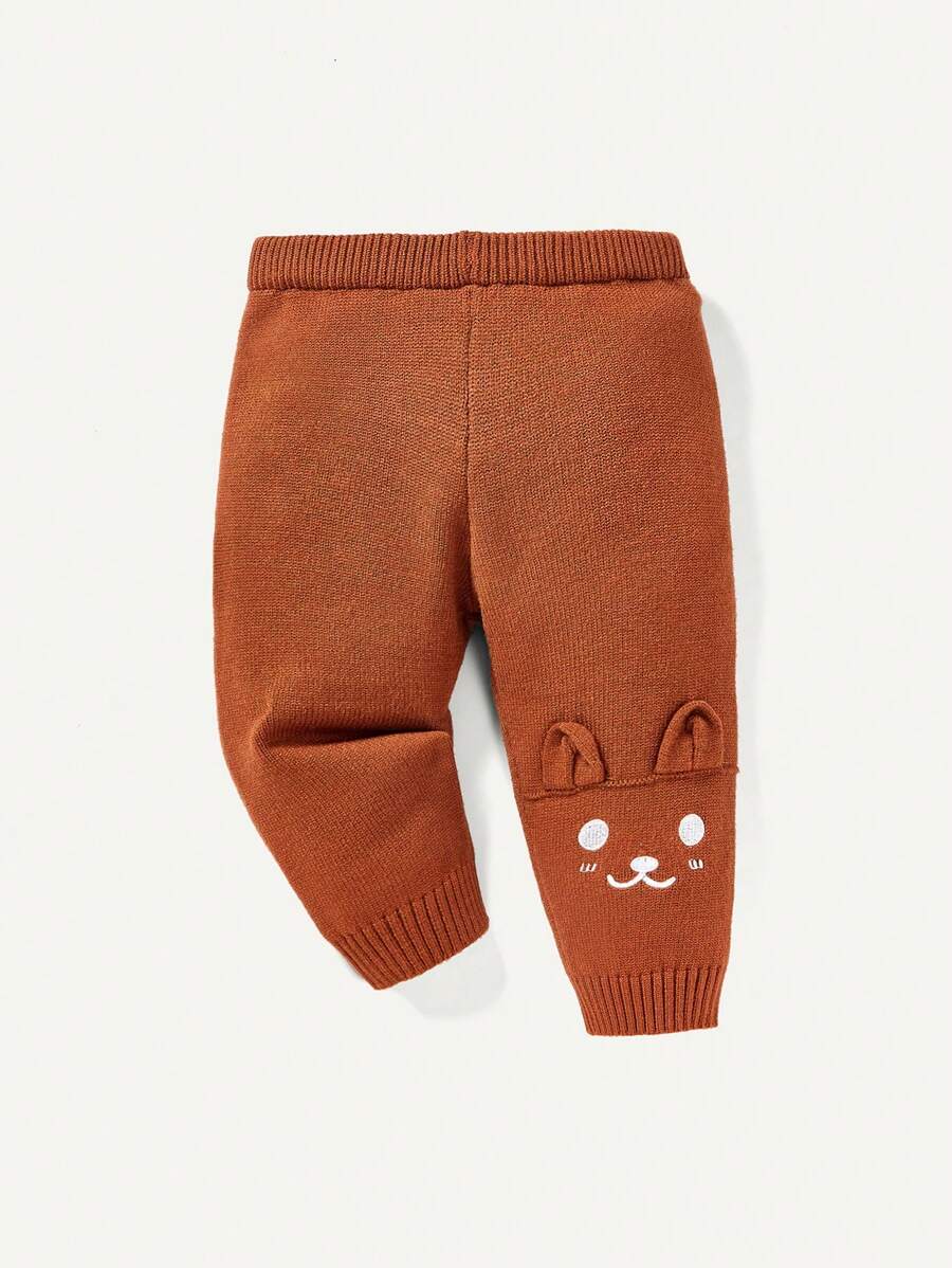 SHEIN Baby Boy Cartoon Pattern 3D Ear Design Knit Pants - Multicolor - View 1