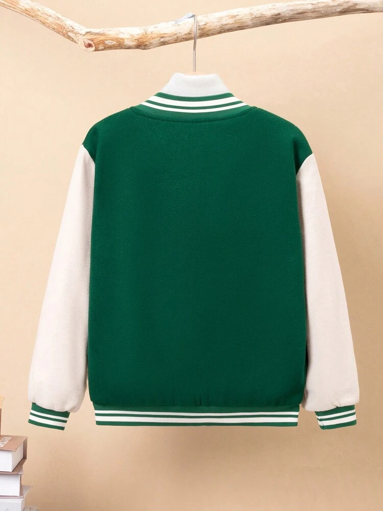 Tween Boy Letter Embroidery Varsity Jacket Without Hoodie