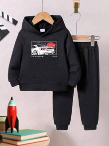 Boys Car Print Hoodie & Sweatpants - Black - View 2
