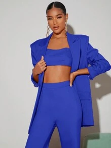 SHEIN BAE 素色前紐扣西裝外套 - 寶藍色 - 查看 6