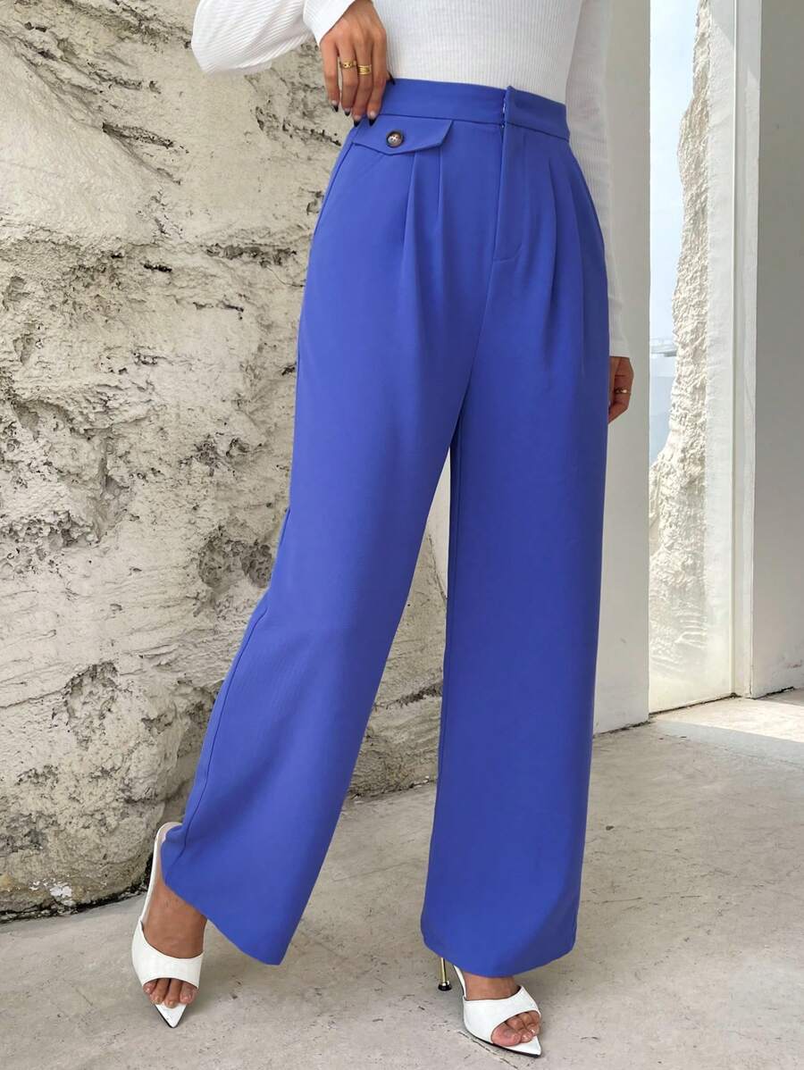 SHEIN Essnce Plicated Detail Wide Leg Suit Pants