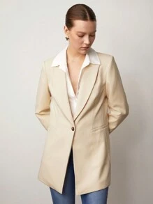 BizChic 翻領單扣西裝外套 - 杏色 - 查看 6