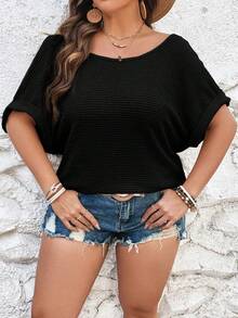 SHEIN VCAY Cộng với áo thun tay cánh dơi hở lưng - màu đen - Xem 4