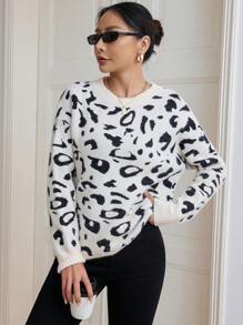 SHEIN Essnce Áo len trễ vai họa tiết da báo - Nhiều màu - Xem 1