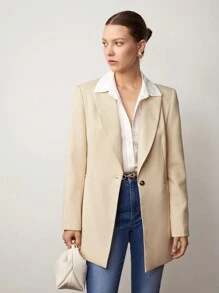 BizChic 翻領單扣西裝外套 - 杏色 - 查看 1