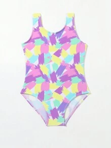 Young Girl Allover Print One Piece Swimsuit - Multicolor - View 3