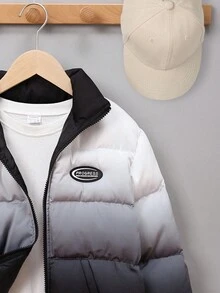 SHEIN Tween Boy 字母补丁渐变色拉链衬垫大衣 - 黑與白 - 查看 10