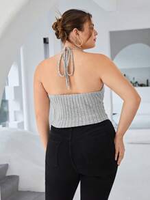 SHEIN Essnce Talla grande Top halter de espalda abierta bajo hanky - Blanco - Ver 2