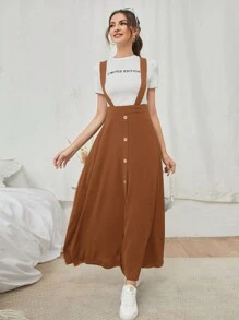 Mulvari 前紐扣背帶短裙不帶T恤 - 棕色 - 查看 1