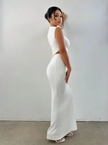 SHEIN Unity Mock Neck Crop Tank Top & Pencil Skirt - White - View 2