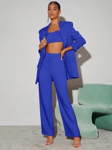 SHEIN BAE 素色前紐扣西裝外套 - 寶藍色 - 查看 1