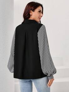 SHEIN Essnce 條紋印花燈籠袖襯衫 - 彩色 - 查看 2