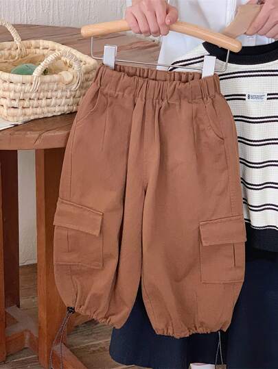 Young Boy Flap Pocket Side Drawstring Hem Cargo Pants