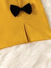 Young Girl Bow Front Tee & Heart Print Pants - Mustard Yellow - View 5