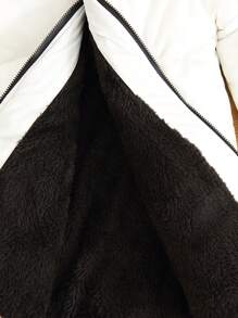 SHEIN 年轻男孩休闲宽松 3d 耳朵设计字母拼接连帽保暖棉服外套，冬季 - 白色 - 查看 13