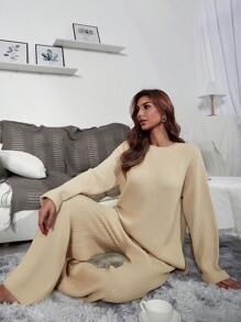 Mulvari Raglan Sleeve Sweater & Knit Wide Leg Pants 2 Piece Set