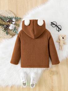 Baby Girl Two Tone 3D Ear Design Hooded Fleece Coat - Multicolor - View 2