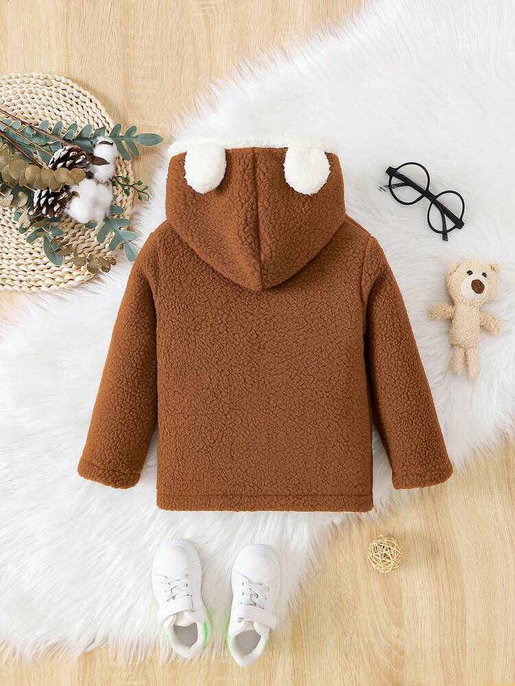 Baby Girl Two Tone 3D Ear Design Hooded Fleece Coat