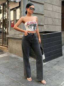 SHEIN Cottnline Casual Straight Leg Jeans - Grey - View 3