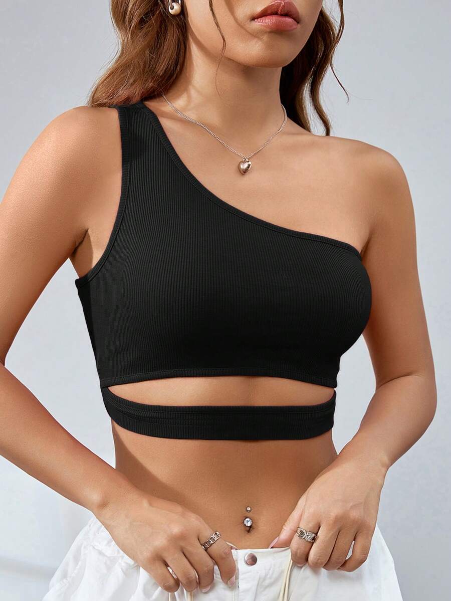 SHEIN EZwear One Shoulder Cut Out Crop Top