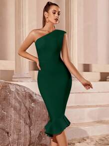 ADYCE One Shoulder Fishtail Hem Elegant Cocktail Party Bodycon Bandage Dress, White Prom Semi Formal Dress,For Birthday,Wedding Guest, Dinner,Homecoming Easter Dress Summer,Graduation Dress