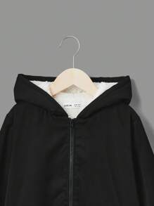SHEIN 女大童拉鏈開襟加絨內裏連帽夾克 - 米色 - 查看 5