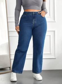 RueChic Plus Casual Straight Leg Jeans - Blue - View 1