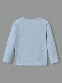 SHEIN 年輕男孩休閒針織半扣實色T卹，3入組季度扣領上衣 - 藍白色 - 查看 5