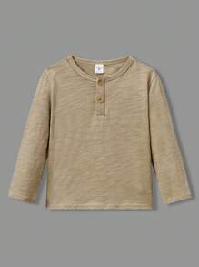 SHEIN 年輕男孩休閒針織半扣實色T卹，3入組季度扣領上衣 - 藍白色 - 查看 6